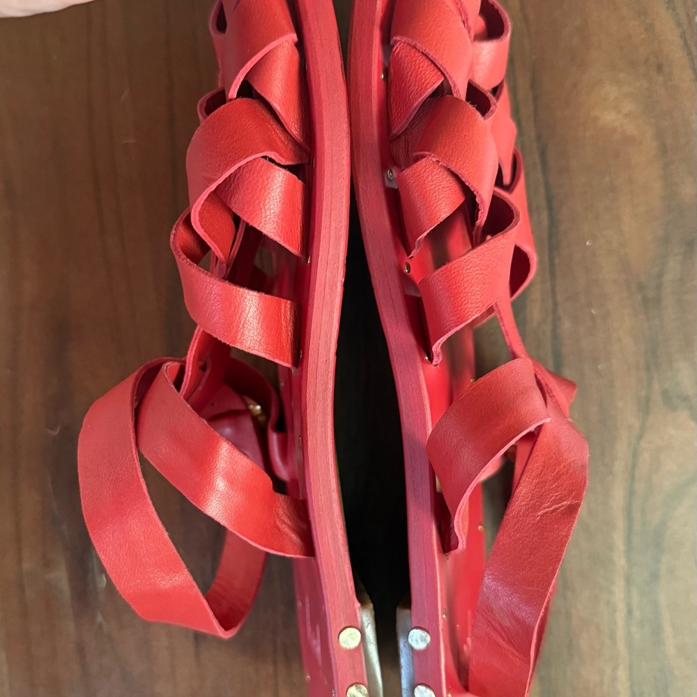 beek Red Leather Sandals size 8 - Picture 3 of 6